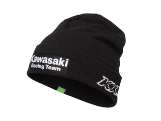 Black Cotton Blend Zigzag Beanie Kufi Hat with White Ball on
